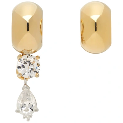 Shop Mounser Gold Mismatched Glint Huggie Earrings In Clear