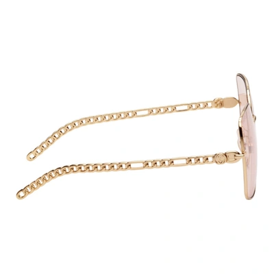 Shop Gucci Gold & Pink Square Chain Sunglasses In 003 Gold