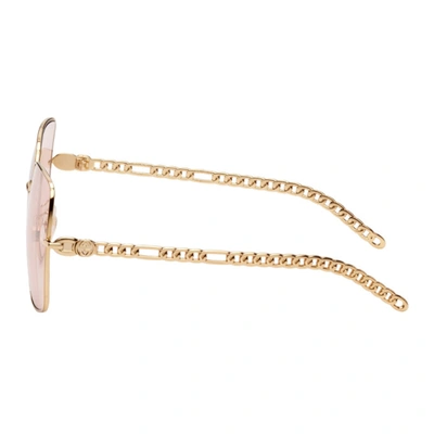 Shop Gucci Gold & Pink Square Chain Sunglasses In 003 Gold