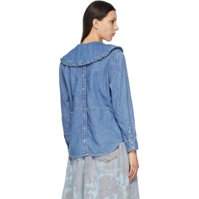 Shop Ganni Blue Levi's Edition Denim Collar Shirt In 691 Md Indi