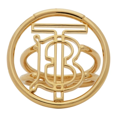 Shop Burberry Gold Large Monogram Motif Ring In Light Gold