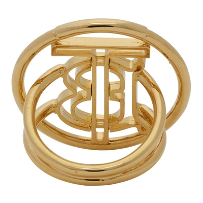 Shop Burberry Gold Large Monogram Motif Ring In Light Gold