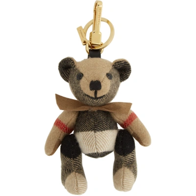 Shop Burberry Beige Bow Tie Thomas Keychain In Archive Beige