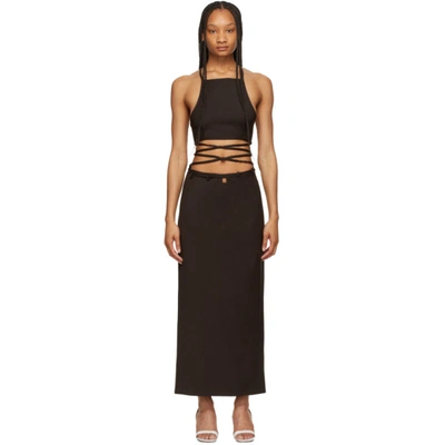 Shop Christopher Esber Brown Wrapped Interlock Tie Halter Dress In Chocolate