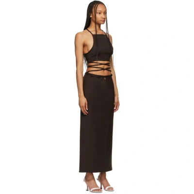 Shop Christopher Esber Brown Wrapped Interlock Tie Halter Dress In Chocolate