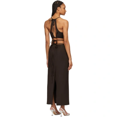 Shop Christopher Esber Brown Wrapped Interlock Tie Halter Dress In Chocolate