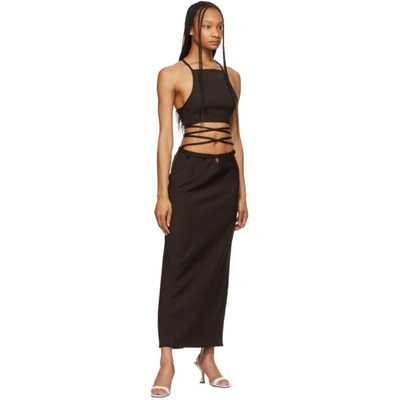 Shop Christopher Esber Brown Wrapped Interlock Tie Halter Dress In Chocolate