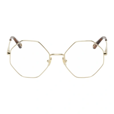 Shop Chloé Gold Hexagonal Glasses In 004 Gold