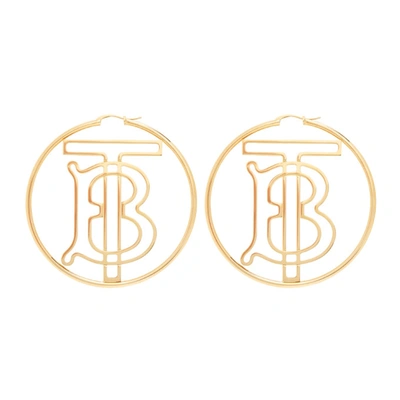 Shop Burberry Gold Monogram Motif Hoop Earrings In Light Gold