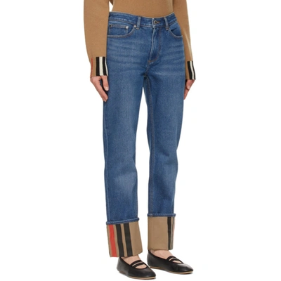 Shop Burberry Indigo Striped Cuff Marissa Jeans In Mid Indigo