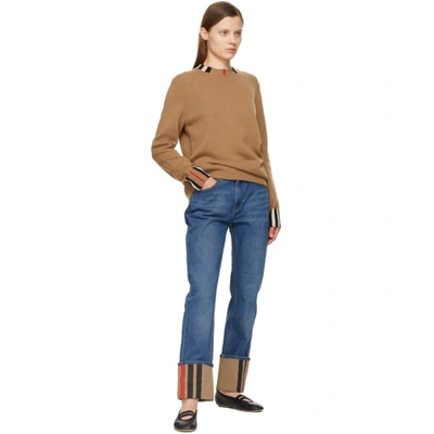 Shop Burberry Indigo Striped Cuff Marissa Jeans In Mid Indigo