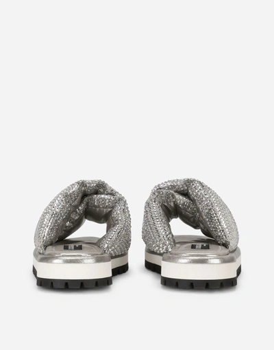 Shop Dolce & Gabbana Padded Nylon Sliders With Fusible Rhinestones In Silver