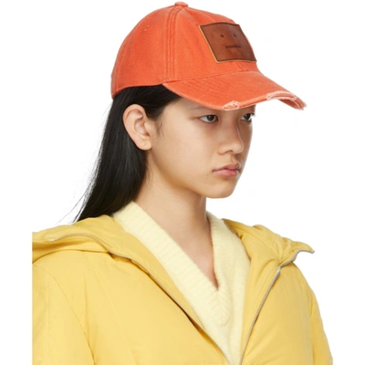 Shop Acne Studios Orange Canvas Baseball Cap In Ac1 Mandarin Orange