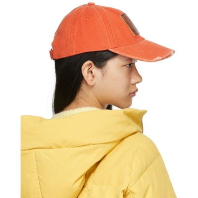 Shop Acne Studios Orange Canvas Baseball Cap In Ac1 Mandarin Orange