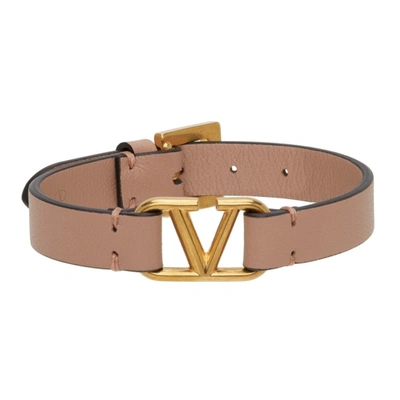 Shop Valentino Pink Leather Vlogo Bracelet In Gf9 Rose Cannelle