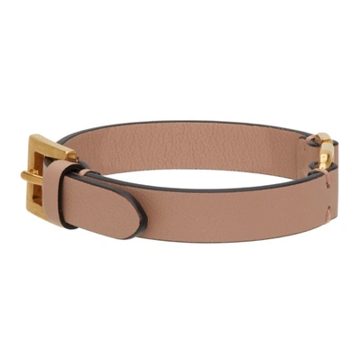 Shop Valentino Pink Leather Vlogo Bracelet In Gf9 Rose Cannelle