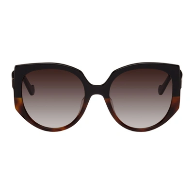 Shop Loewe Black Oversized Cateye Sunglasses In 05f Black And Other