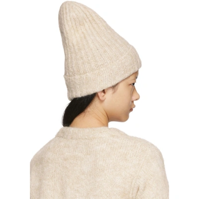 Shop Mm6 Maison Margiela Beige Knit Logo Beanie In 102 Off White