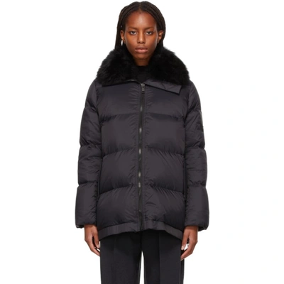 Shop Yves Salomon Black Goat Collar Down Jacket In C99 Black