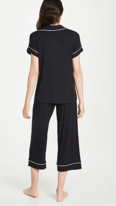 Eberjey Gisele Short Sleeve Crop Pj Set In Black/sorbet Pink