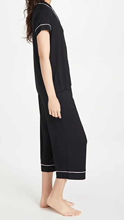 Eberjey Gisele Short Sleeve Crop Pj Set In Black/sorbet Pink
