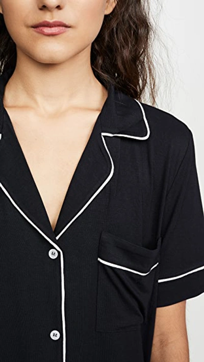 Eberjey Gisele Short Sleeve Crop Pj Set In Black/sorbet Pink