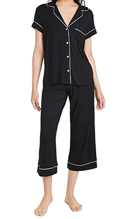 Eberjey Gisele Short Sleeve Crop Pj Set In Black/sorbet Pink