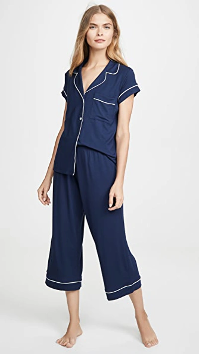 Shop Eberjey Gisele Short Sleeve Crop Pj Set Navy/ivory