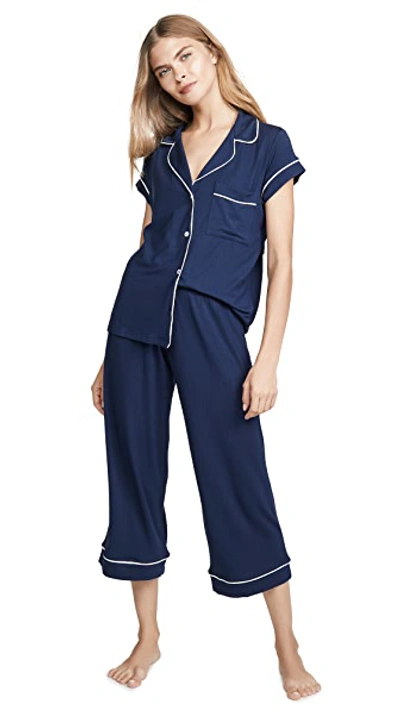 Shop Eberjey Gisele Short Sleeve Crop Pj Set Navy/ivory