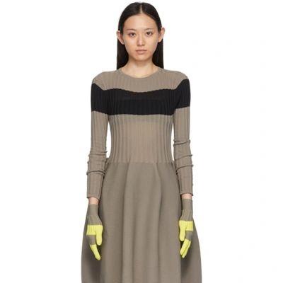 Shop Cfcl Yellow & Taupe Fluted Gloves In Yellow/beige