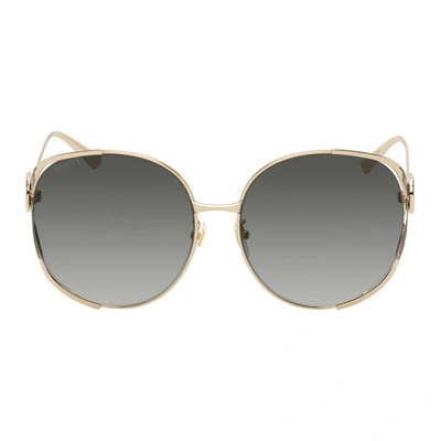 Shop Gucci Gold Enamel Stripe Round Sunglasses In 001
