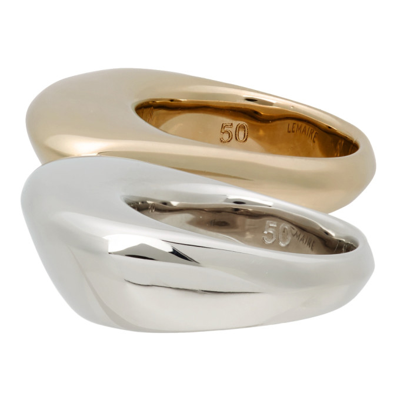 Shop Lemaire Two-piece Silver & Gold Drop Ring Set In 124 Light Gold/ Silv