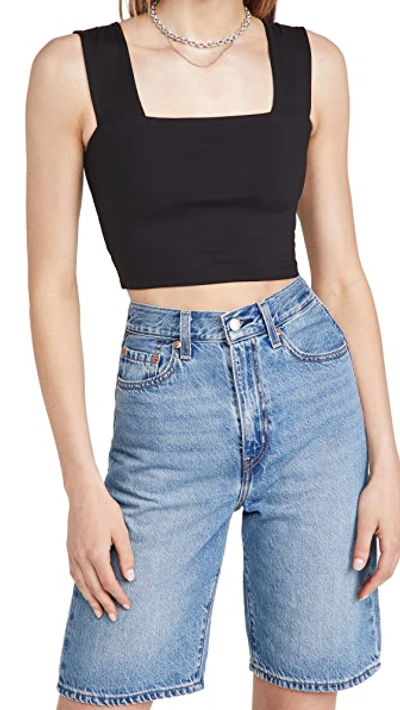 Susana Monaco Wide-strap Jersey Crop Top In Black