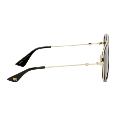 Shop Gucci Gold & Black Aviator Sunglasses In 011