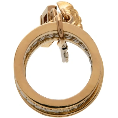 Shop Versace Gold & Silver Charms Ring In 4j160 Gold Palladium