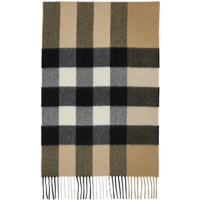 Shop Burberry Beige Cashmere Mega Check Scarf In Archive Beige