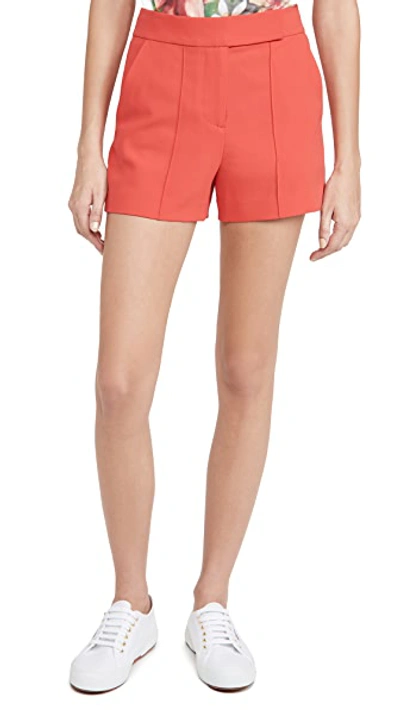 Shop Alice And Olivia Dylan High Waist Tab Pintuck Shorts In Bright Poppy