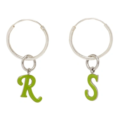 Shop Raf Simons Silver & Green Logo Earrings In 0020 Green