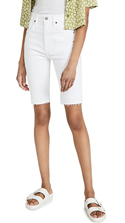 Shop Frame Le Vintage Bermuda Raw Edge Shorts In Blanc