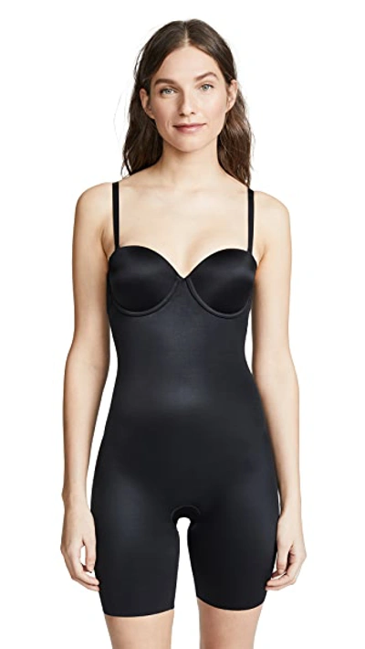 Shop Spanx Suit Your Fancy Strapless Cupped Mid-thigh Bodysuit In Very Black