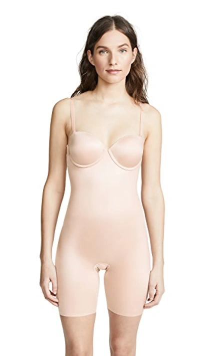 Shop Spanx Suit Your Fancy Strapless Cupped Mid-thigh Bodysuit Champagne Beige