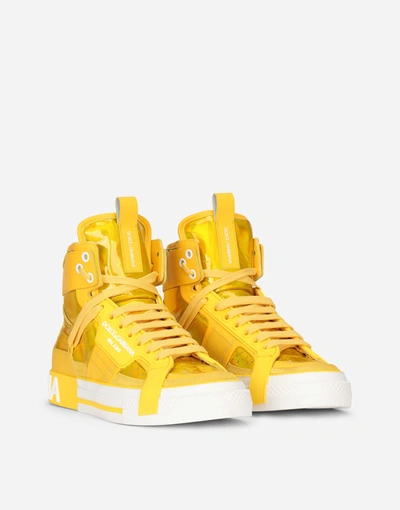 Shop Dolce & Gabbana Custom 2.zero High-top Sneakers In Mixed Materials In Yellow