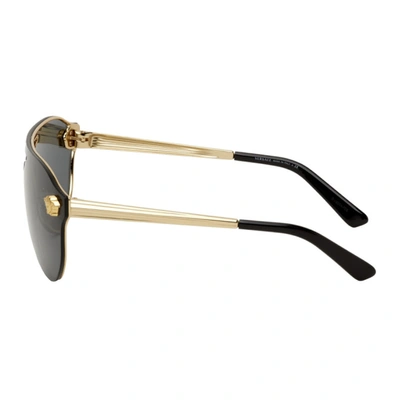 Shop Versace Black & Gold Medusa Aviator Sunglasses In Black/gold