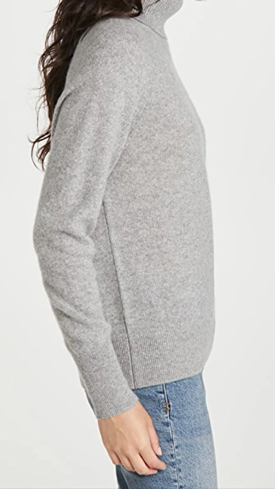 White + Warren Ribbed Trim Cashmere Turtleneck In Grey Heather