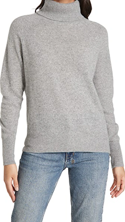 White + Warren Ribbed Trim Cashmere Turtleneck In Grey Heather
