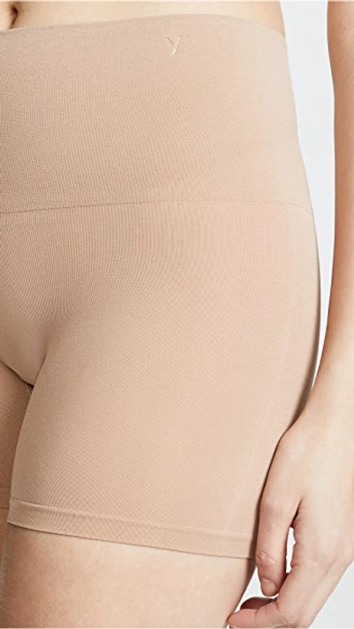 Yummie Seamlessly Shaped Ultralight Nylon Shorts In Almond