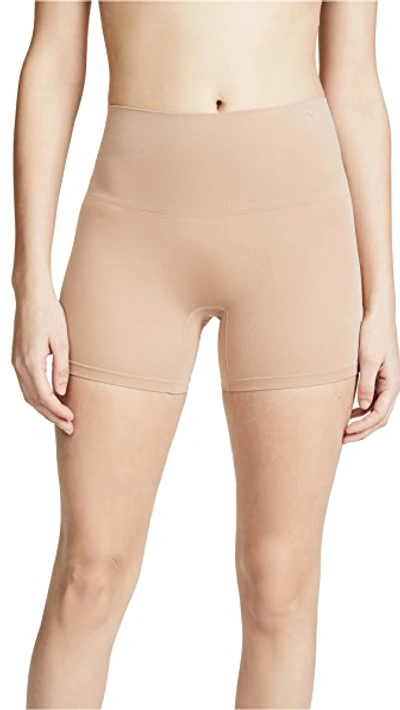 Yummie Seamlessly Shaped Ultralight Nylon Shorts In Almond
