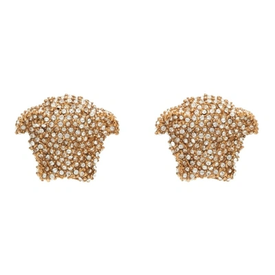 Shop Versace Gold Crystal Medusa Earrings In 4j090 Gold