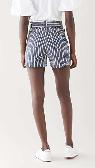 Shop Ganni Mixed Stripe Denim Shorts In Dark Indigo