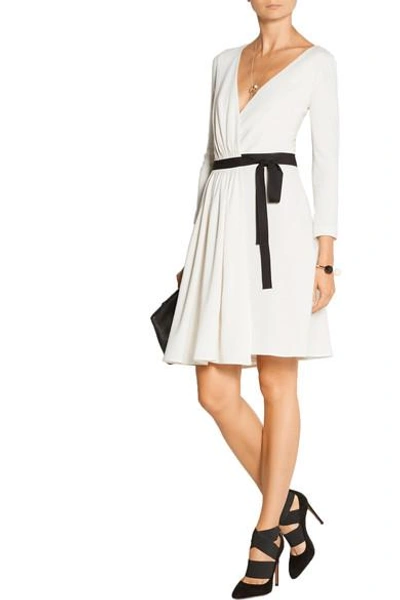 Shop Diane Von Furstenberg Seduction Lace-paneled Wool-jersey Wrap Dress In White